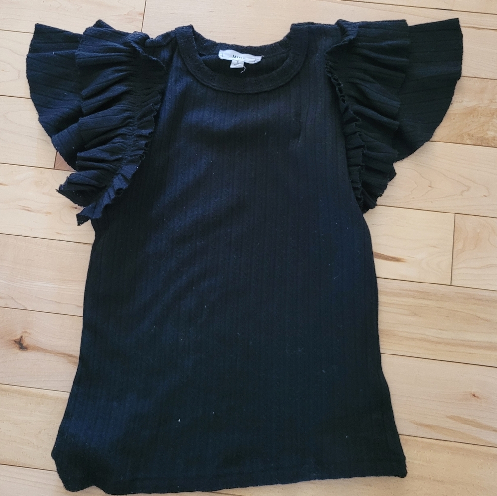 Mine Women's Size Small Black Ruffle Sleeve Top